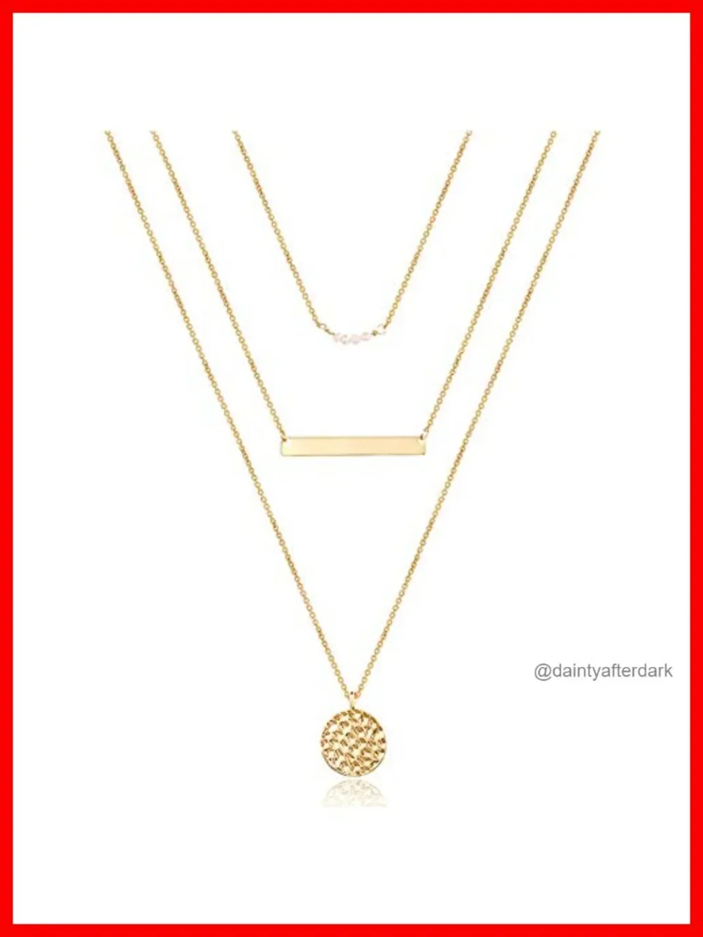 Dainty Layered Choker Necklace Set with Pearls, Bar & Hammered Disc,